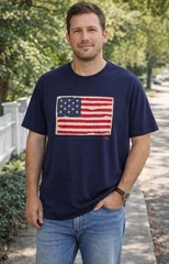 Polo Ralph Lauren Navy Distressed AMERICAN FLAG Appliqué Short Sleeve T Shirt