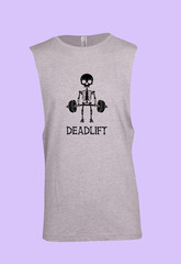 MEN WOMENS TEE SLEEVELESS TSHIRT DEADLIFT SKELETON WEIGHTLIFTING WEIGHTS GYM