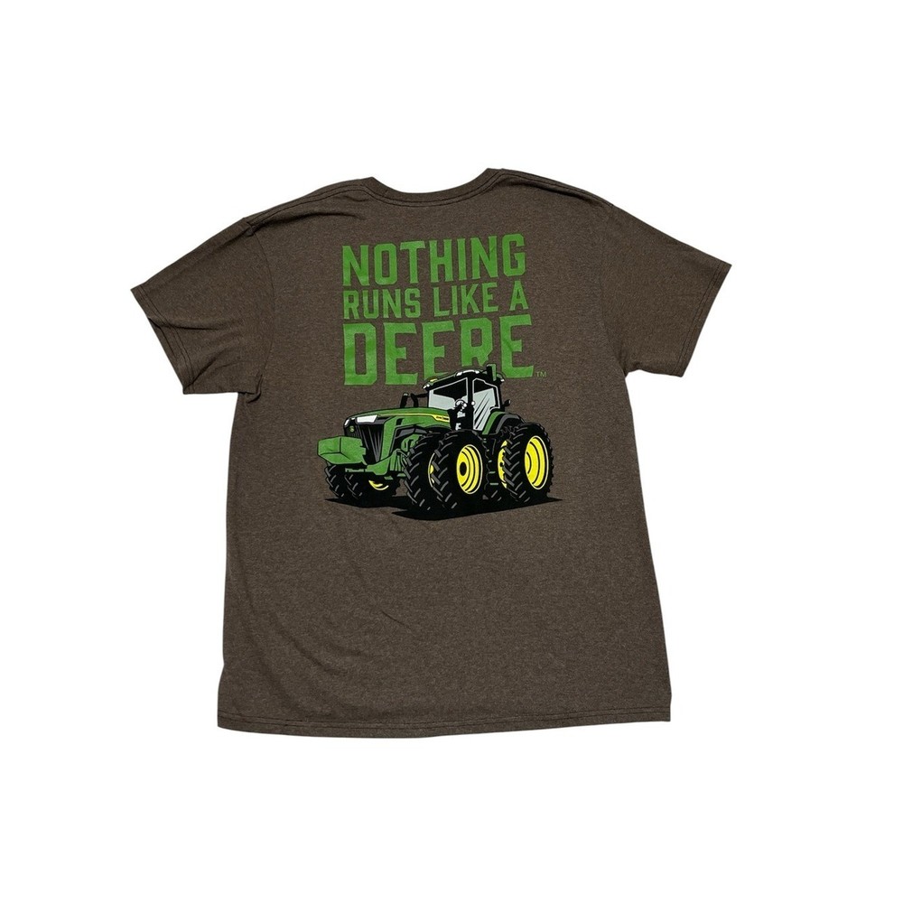 John Deere Nothing Runs Like a Deere Heather Brown Graphic T-Shirt NWT Adult LG
