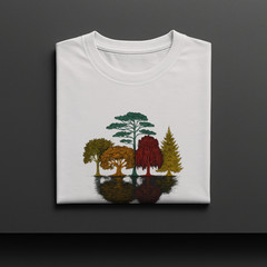 Forest Trees Reflection T Shirt Nature Scene Graphic Tee Outdoor Art Unisex