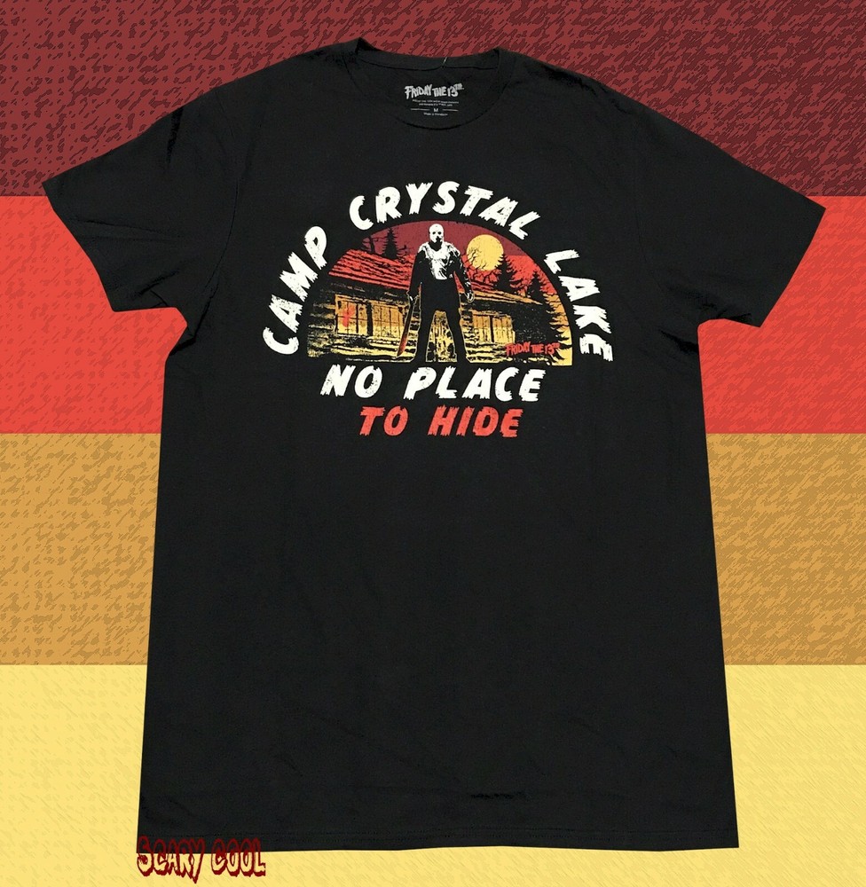 New Friday The 13th Jason No Place To Hide Crystal Lake Mens Vintage T-Shirt