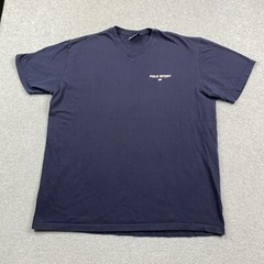 Polo Sport Ralph Lauren Shirt Mens Large V-Neck Cotton Navy Blue Preppy Casual