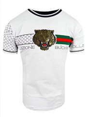 Mens T-Shirt Bucheli Italian Baroque Logo Stripe Gold Tiger Slim Fit Crew Neck