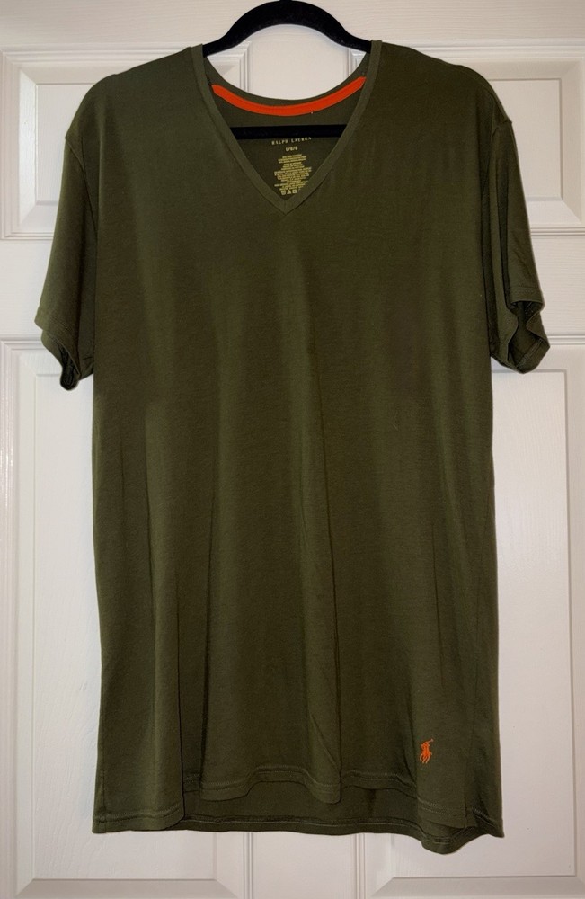 Polo Ralph Lauren Green V-Neck T-Shirt Men’s L Short Sleeve Pima Cotton Modal