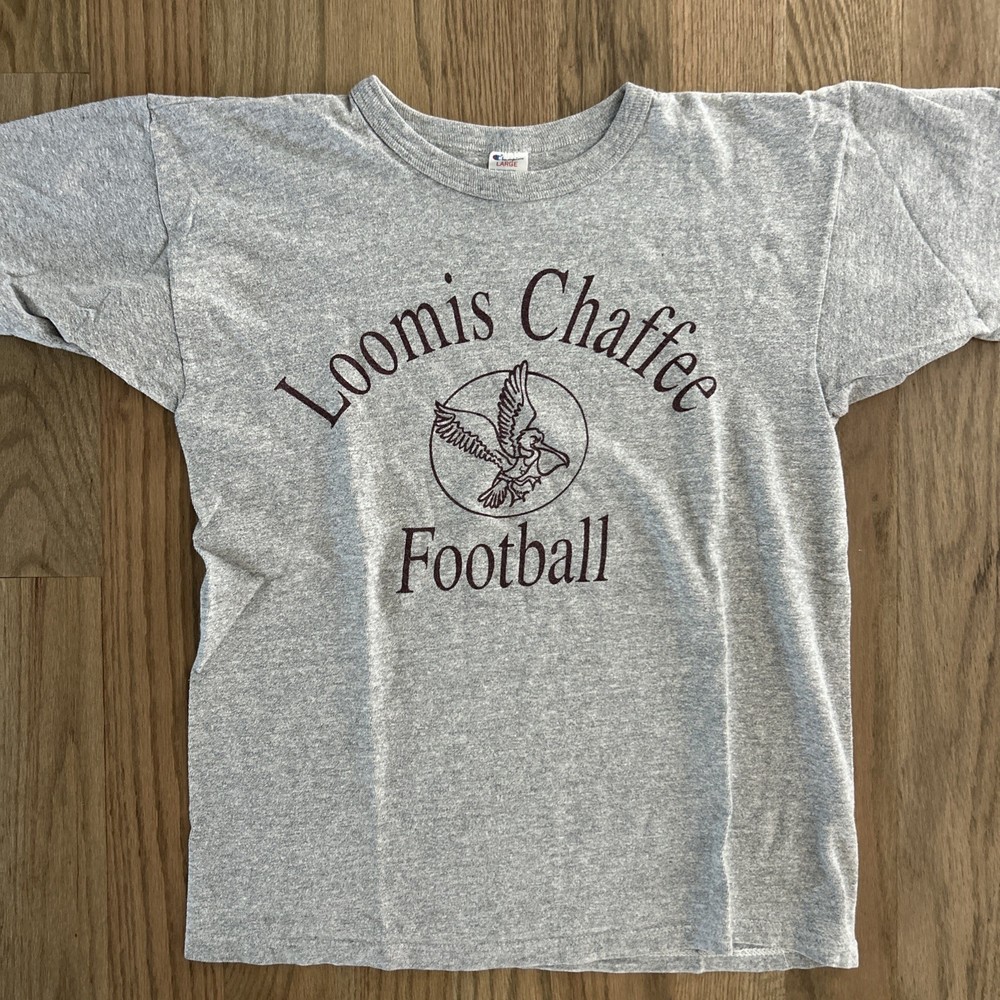 Vtg 80’s Loomis Chaffee Champion t-shirt Football USA MADE gray Single Stitch