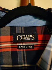 Chaps Easy Care men’s size S shirt LS red blue plaid collar button up EUC