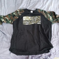 American Flag, Shaka Active, Men’s 3/4 Camouflage Sleeve Shirt, Size XXL black