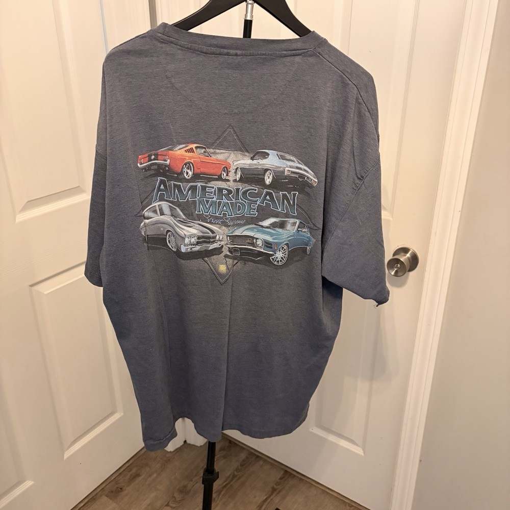 Newport Blue “American Made” Graphic Tee Men’s 2XL Slate Blue Vintage Wash EUC