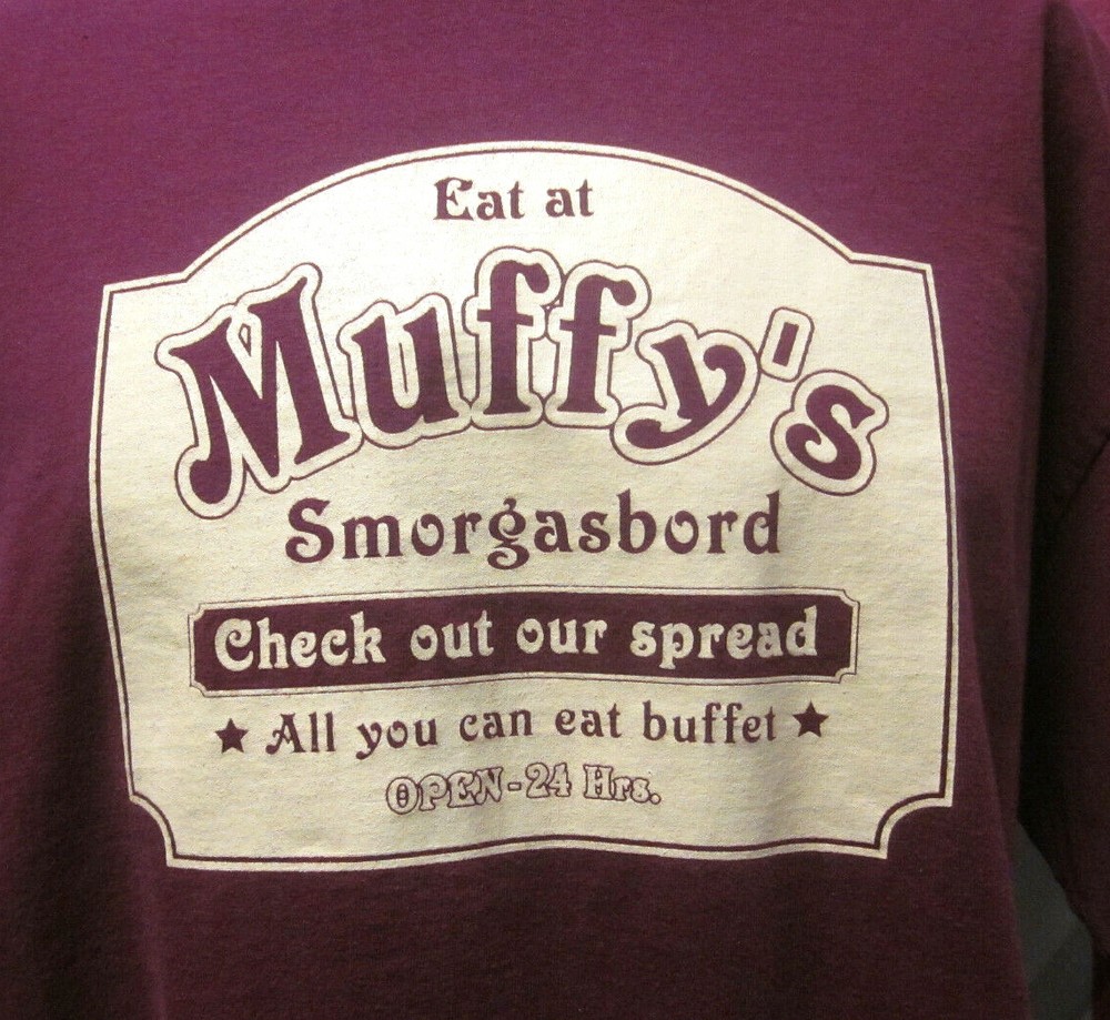 MUFFY SMORGASBORD lewd T shirt racy XL adult-humor Check Out Spread sexy tee