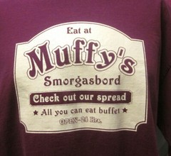 MUFFY SMORGASBORD lewd T shirt racy XL adult-humor Check Out Spread sexy tee