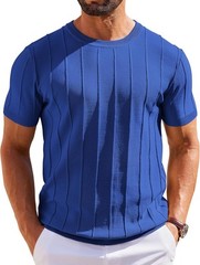 Men’s Short Sleeve Ribbed Crewneck Knit T-Shirt Casual Lightweight Pullover Tee