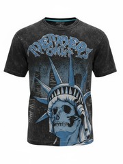 Members Only Men’s “Dead Liberty” Skull Graphic T-Shirt Acid Wash Black/Grey XL