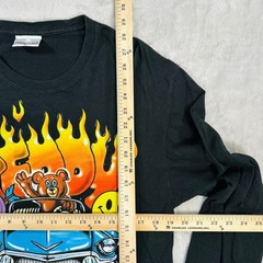 Teddy Fresh Tee Mens M Bear in Car Flames Graphic Long Sleeve Shirt Black