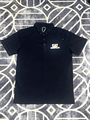 Caterpillar Men’s Size Large Black Light Blue Polo Shirt Collared Button Up