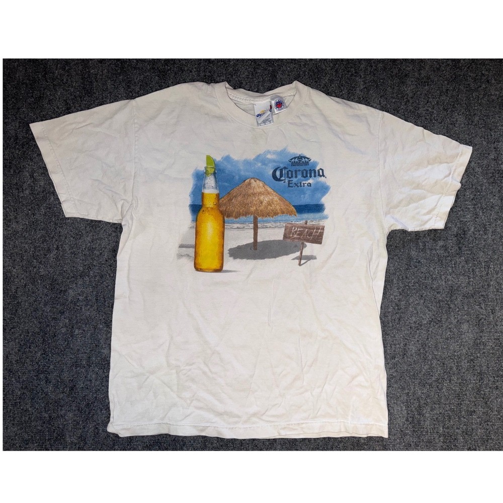 Vintage 2008 Corona Extra Beach Graphic T-Shirt Mens Large White Beer Tee