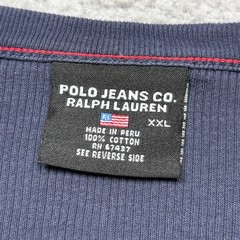 Polo Jeans Co Ralph Lauren T Shirt Mens 2XL Blue Long Sleeve V-Neck Y2K 90s