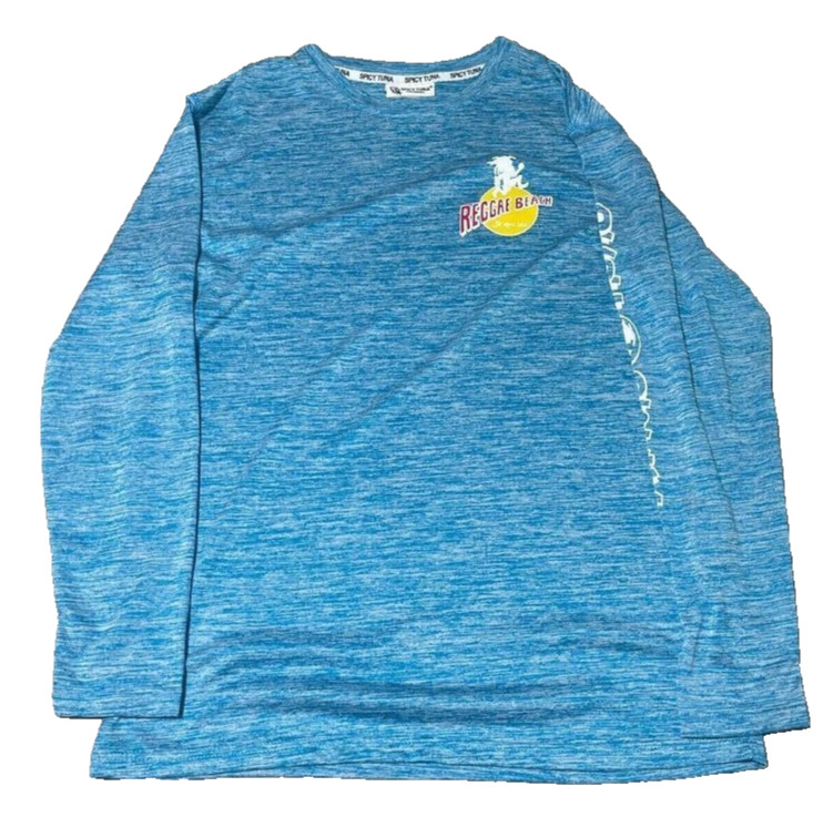 Spicy Tuna Swim Shirt Mens Small Blue Long Sleeve Reggae Beach Light Weight EUC