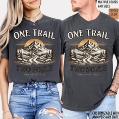 Personalized “One Trail Two Souls” Mountain Shirt | Custom Couple Anniversary