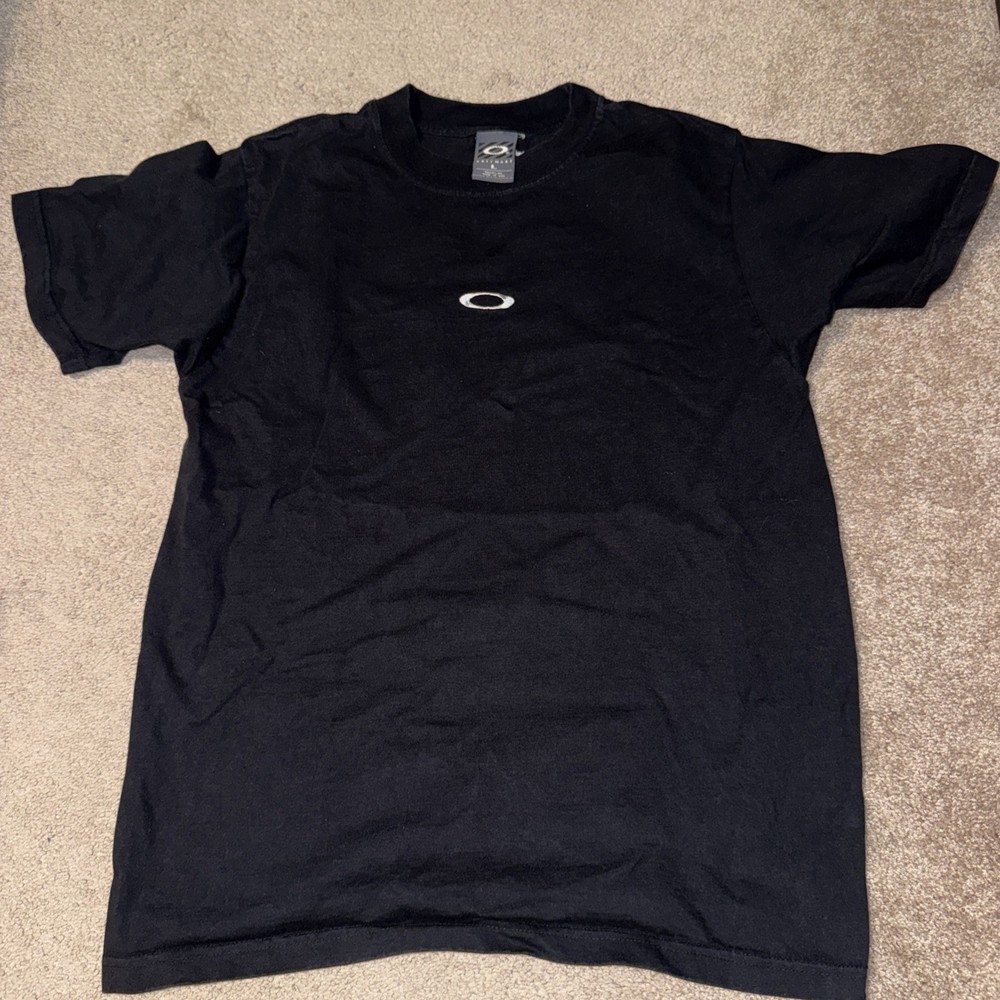 Vtg Oakley Software Embroidered Center Logo Black Double Sided T-Shirt Size L