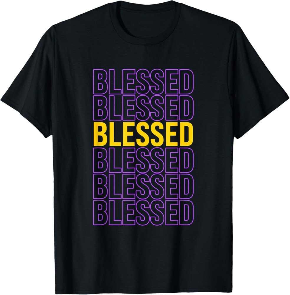 Purple and Golds Blessed-gold & Purple Color Graphic T-Shirt