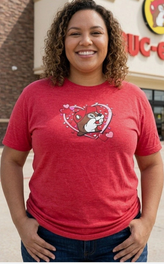 Buc-ee’s “I’m a Sucker for Buc-ee’s” Valentine Hearts Red Tee 2X Crew