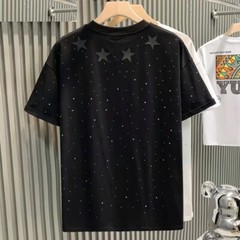 Fashion Trend Stars Rhinestone Diamond Summer Short Sleeve Luxury Men T-Shirt