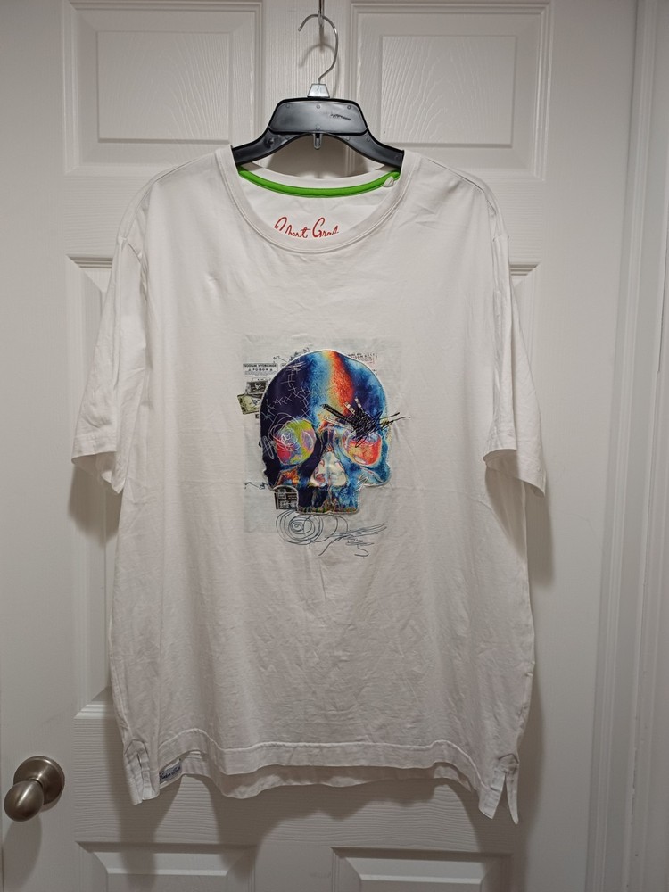 Robert Graham Skull Graphic T Shirt White Sz 3XL Mens Applique Embroidered EUC