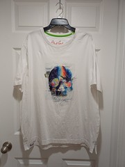 Robert Graham Skull Graphic T Shirt White Sz 3XL Mens Applique Embroidered EUC