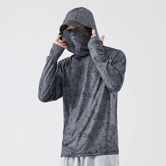 Fishing T-Shirt for Men UV Protective Hooded Top with High Neck Design