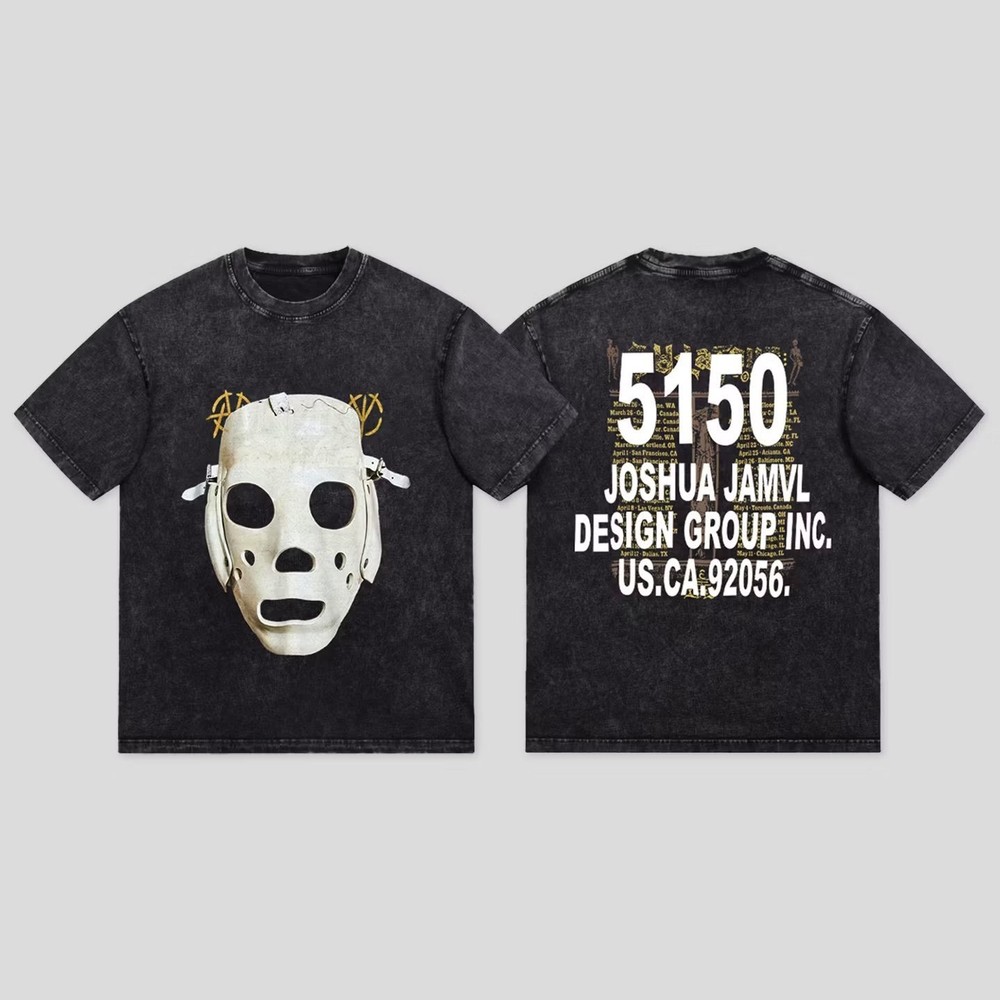 Two Side Joshua Jamal Tee 001 Mask Washed Black/Gray Reprint T-shirt S-5XL