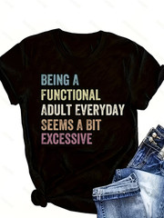 Letter Print T-shirt, Short Sleeve Crew Neck Leisure T-shirt For Spring