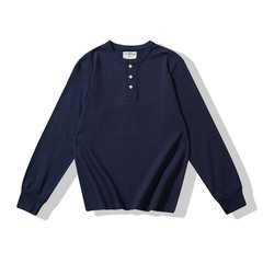 Mens Basic Style Heavyweight Solid Color Long Sleeve Henry Collar Casual T-shirt