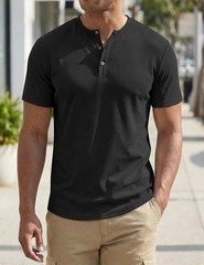 Men’s Muscle Slim Henley Shirts Crewneck Longline T-Shirt Gym