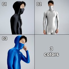 AMORESY Men Glossy Hooded T-shirt Sunscreen High Neck Long Sleeve Running Shirts