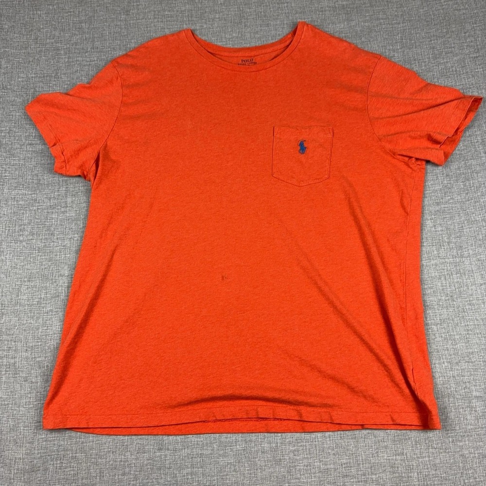 Polo Ralph Lauren Shirt Mens XL Orange Pocket Tagless Crewneck Cotton Jersey