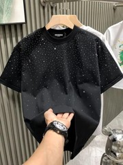 New Fashion Trend Rhinestone Hot Diamonds Summer Short Sleeve Luxury Men T-Shirt