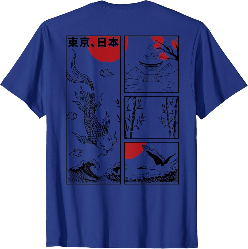 Japanese Koi Fish The Great Wave off Kanagawa Kanji (BACK) T-Shirt