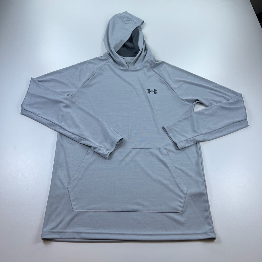 Under Armour Hooded Shirt Mens Small Gray Pullover Hoodie Stretch Training