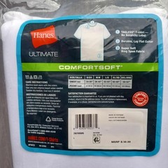 6 pk HANES Men’s Comfortsoft Tagless Lay Flat Collar Crew-Neck T-Shirt White L