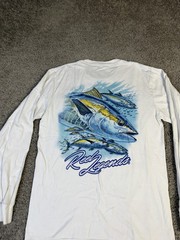 Reel Legends Shirt Mens Medium White Long Sleeve Graphic Tuna Fish Fishing Logo