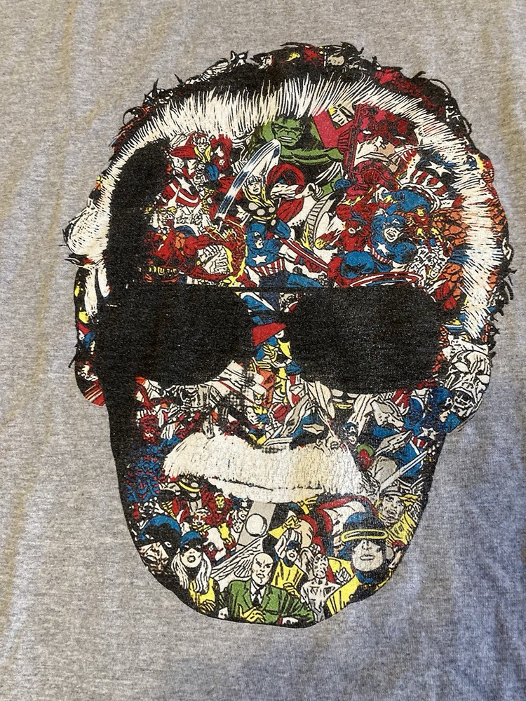 Marvel Comics Many Faces of Stan Lee Gray Mosaic Graphic T-Shirt Size 2XL