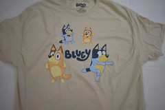 Bluey Mens Bluey Cartoon Family Dancing Graphic Beige Shirt New S-2XL