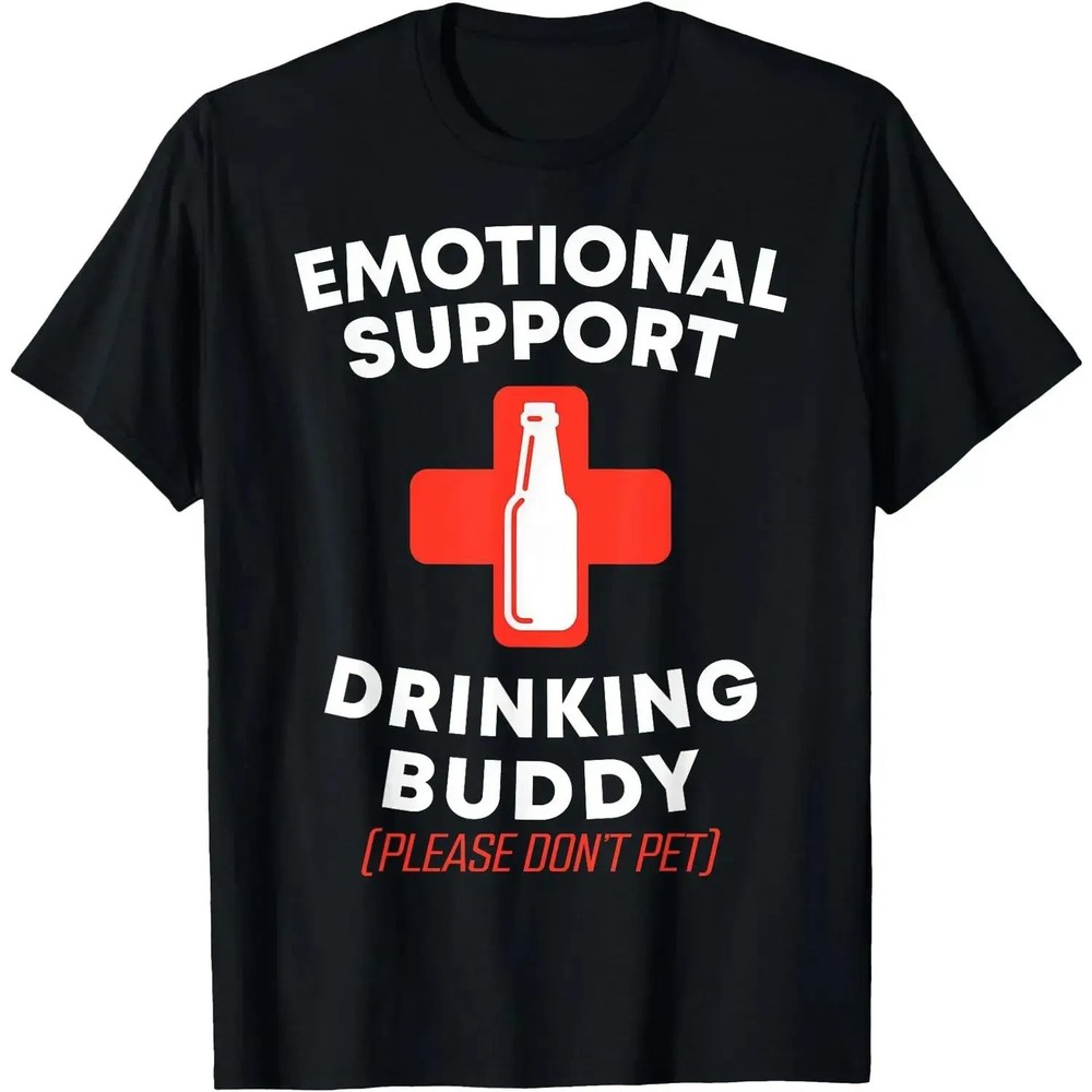 Emotional Support Drinking Buddy Men’s Fitted Funny Streetwear Cotton T-Shirt