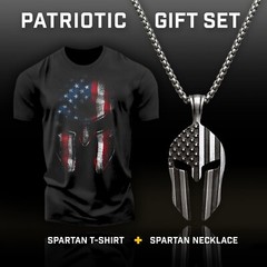 Gift Set for Men American Spartan Workout Gym Shirt with Spartan Warrior Pendant
