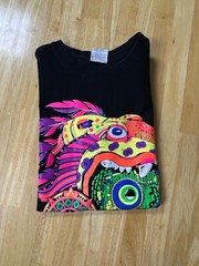 AZTEC SKULL T SHIRT ART TEE Front Back Hits Unique LARGE Neon Black Vision See
