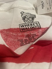 Where’s Waldo Shirt Adult Size Large Mad Engine White & Red Stripes NWT