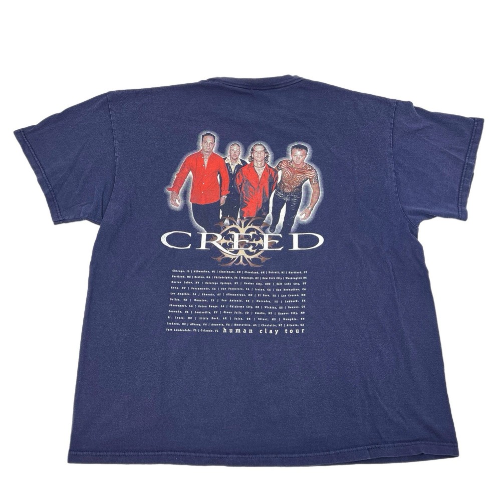 Vintage 1999 CREED Band T Shirt Human Clay Tour Music Y2K Size XL