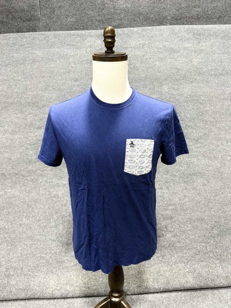 Original Penguin Shirt Mens Medium Blue Geometric Pocket Graphic T-Shirt Tee