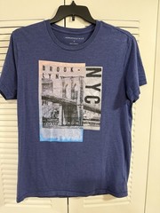 Aéropostale Men’s T-Shirt Blue L NYC Brooklyn Graphic Print Crew Neck Short