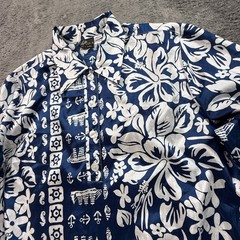 Vintage 80s Pyke Ltd Hawaiian Shirt Womens M Navy Blue Hibiscus Nautical Print